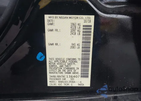 2019 Nissan Altima 2.5 S z USA, uszkodzony, nr VIN 1N4BL4BV7KC136407